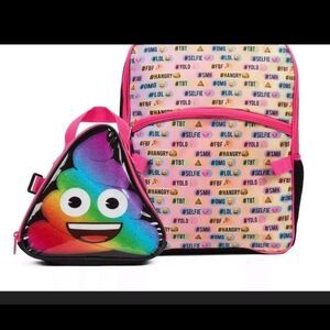 NEW Kids Girls Rainbow Emoji Backpack and Lunch Box Set.